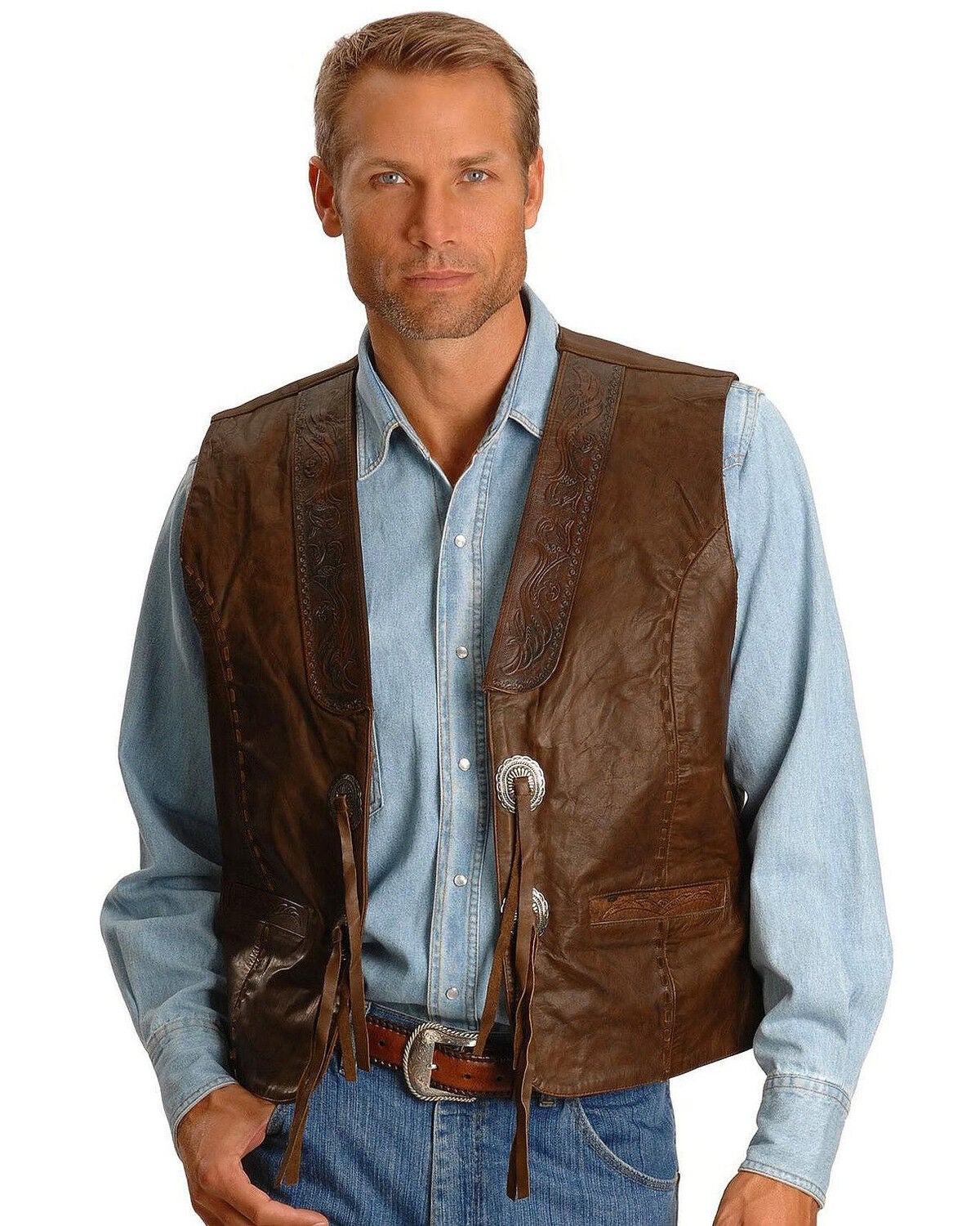Kobler Tooled Leather Vest, Acorn, hi-res