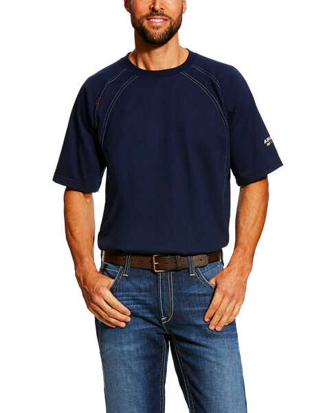 Image #1 - Ariat Men's FR Crew Short Sleeve Work T-Shirt , Navy, hi-res