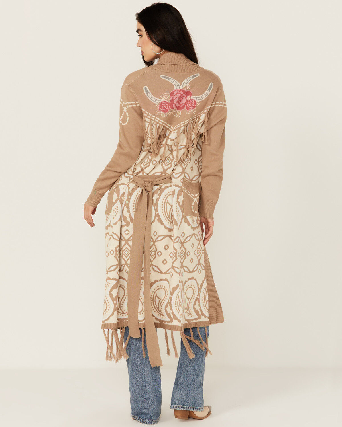 Image #4 - Panhandle Women's Paisley Rose Cardigan, Beige, hi-res