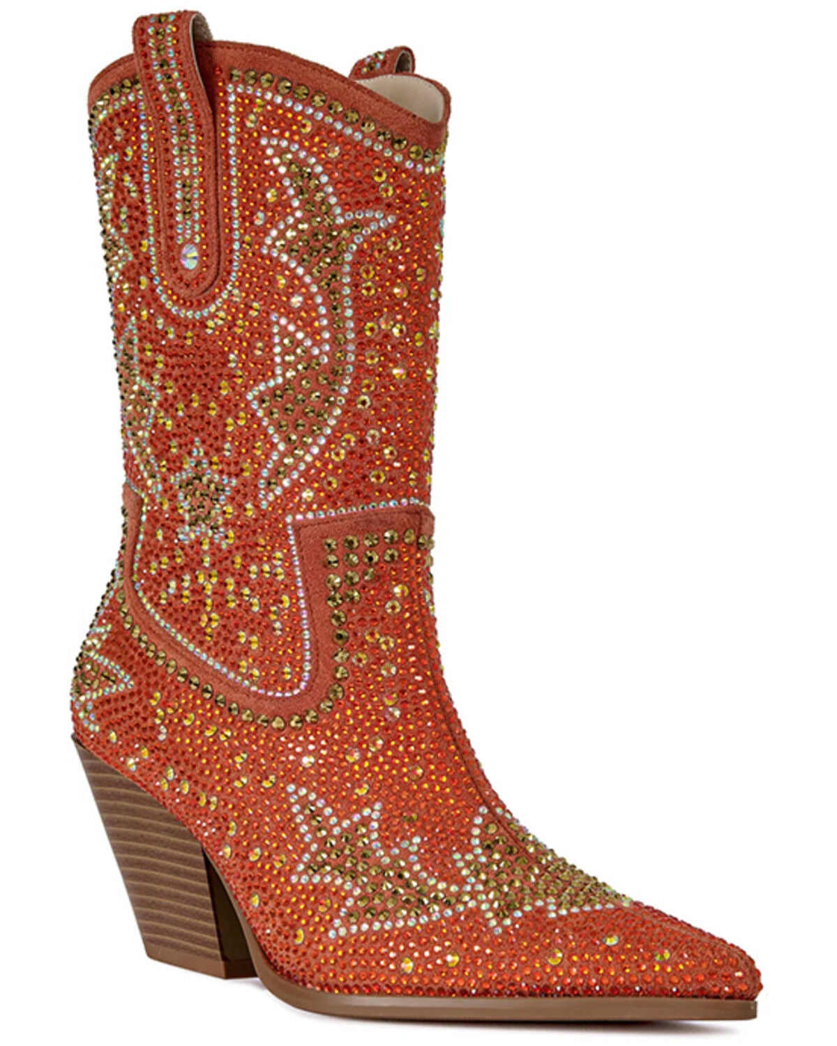 Image #1 - Azalea Wang Women's Scott Western Booties - Round Toe, Orange, hi-res