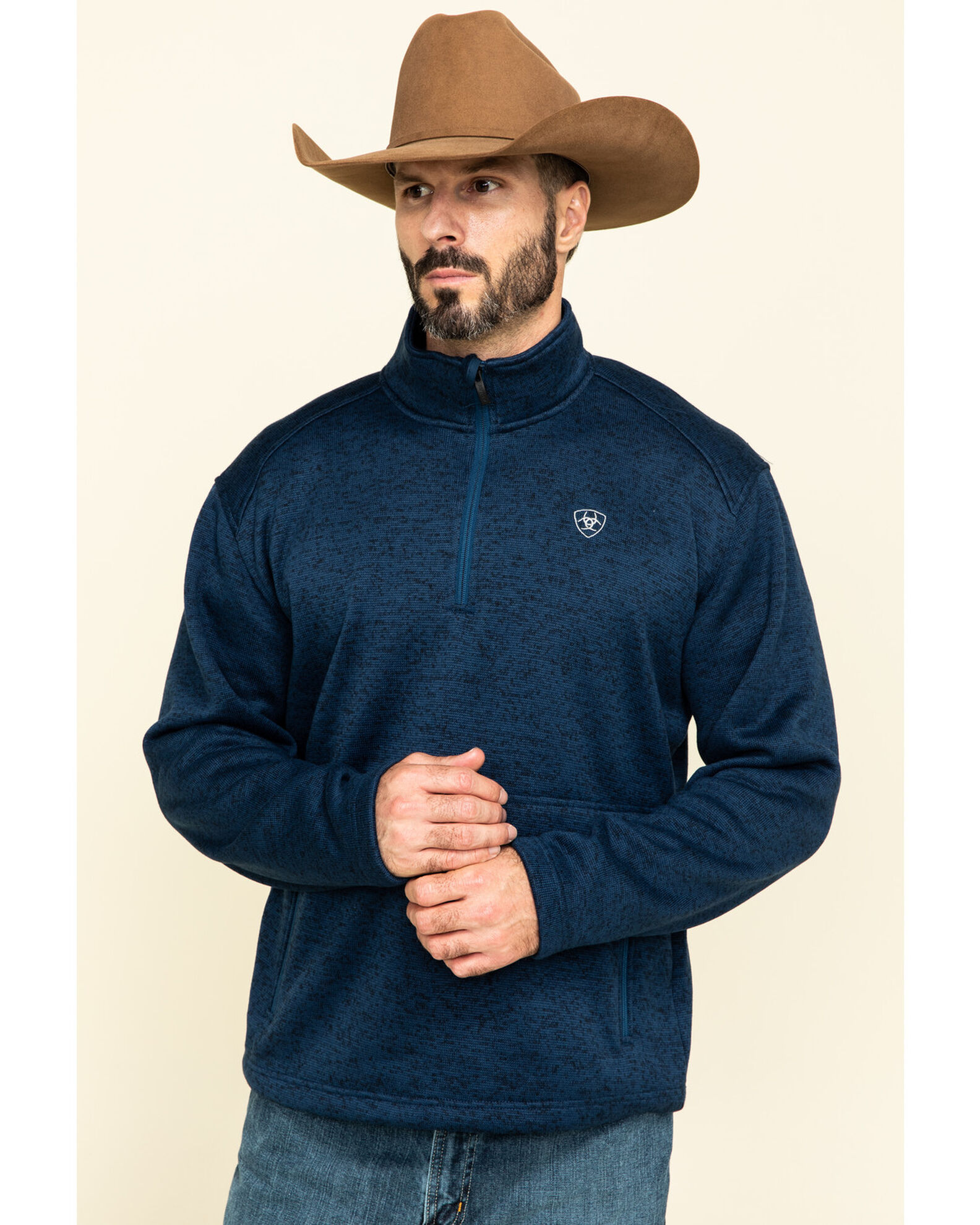 Image #1 - Ariat Men's Indigo Caldwell 1/4 Zip Pullover, Indigo, hi-res