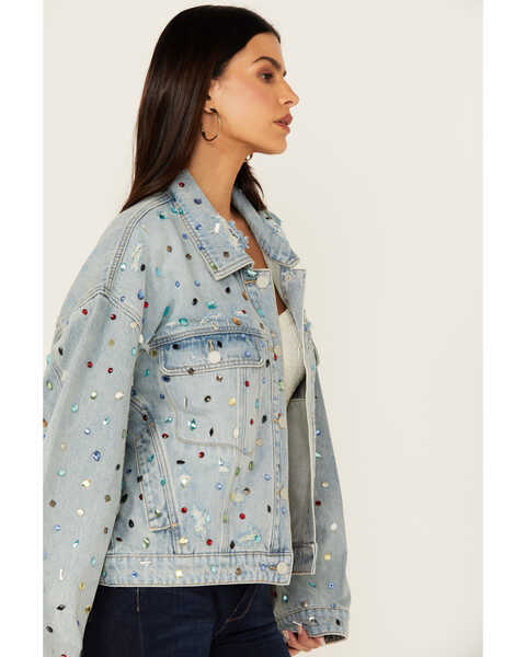 Image #3 - BLANKNYC Women's Medium Wash Embellished Denim Trucker Jacket , Medium Wash, hi-res