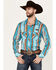 Image #1 - Rock & Roll Denim Men's Southwestern Striped Print Long Sleeve Snap Stretch Western Shirt, Turquoise, hi-res