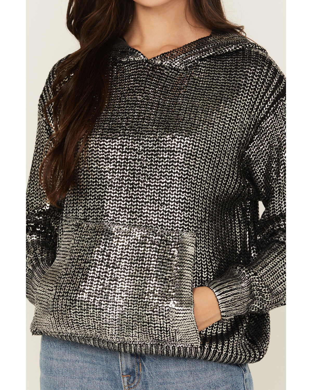 Image #3 - Revel Women's Metallic Sparkle Hoodie, Silver, hi-res