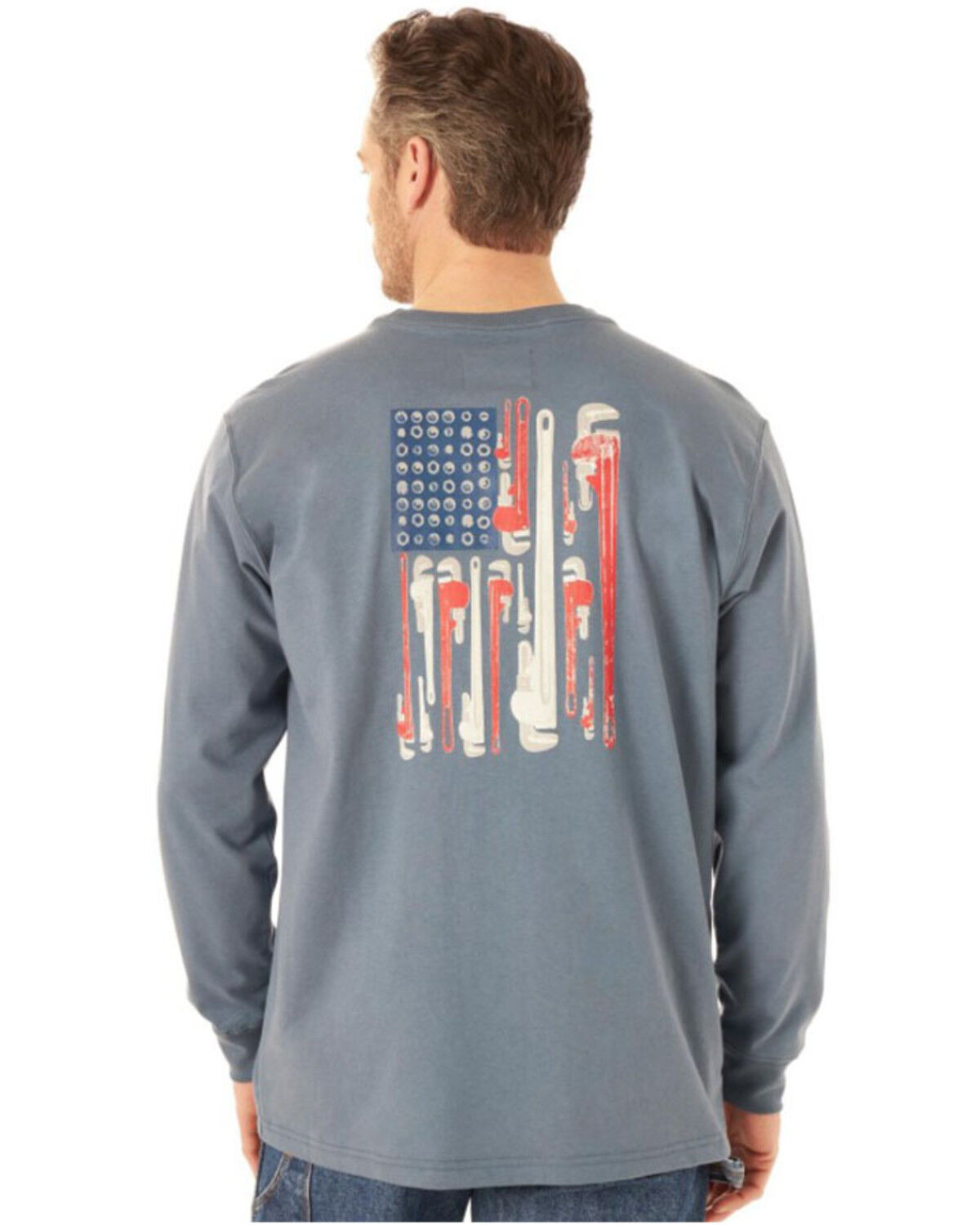 Image #2 - Wrangler FR Men's Wrench Flag Graphic Long Sleeve Work T-Shirt - Big, Indigo, hi-res