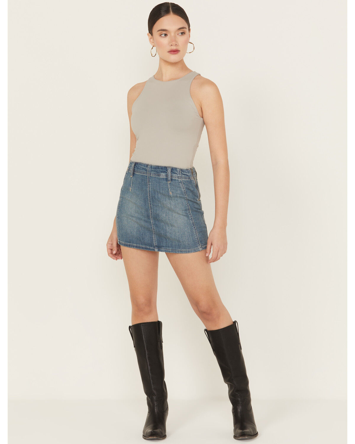 Image #1 - Free People Women's Daylight Medium Wash Denim Mini Skirt, Blue, hi-res