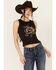 Image #1 - Girl Dangerous Women's Rebel Heart Rose Graphic Tank, Black, hi-res