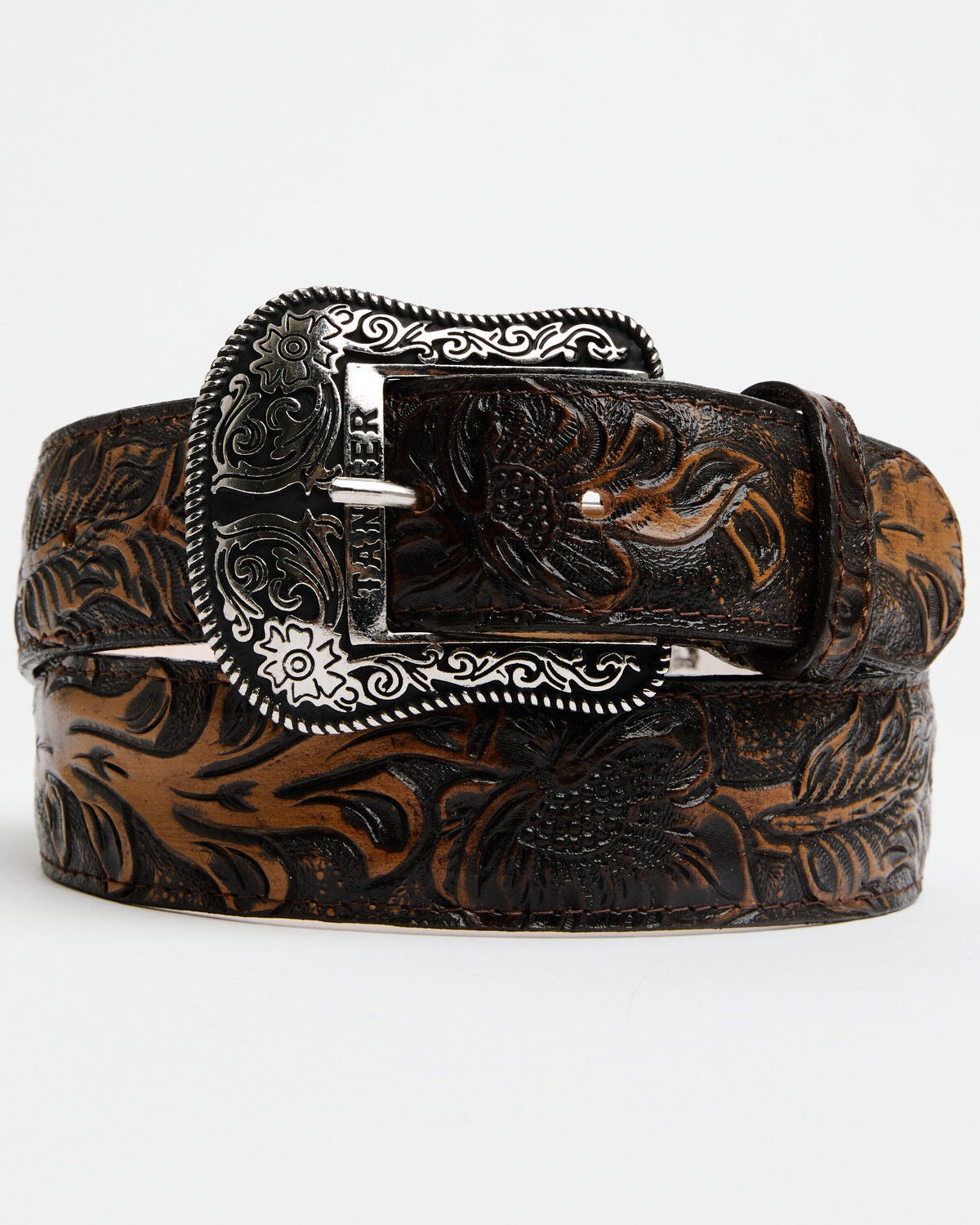 Tanner Mark Men's Jungle Tooled Leather Belt, Brown, hi-res