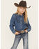 Image #1 - Wrangler Girls' Ruffle Button Long Sleeve Pearl Snap Western Shirt, Dark Wash, hi-res