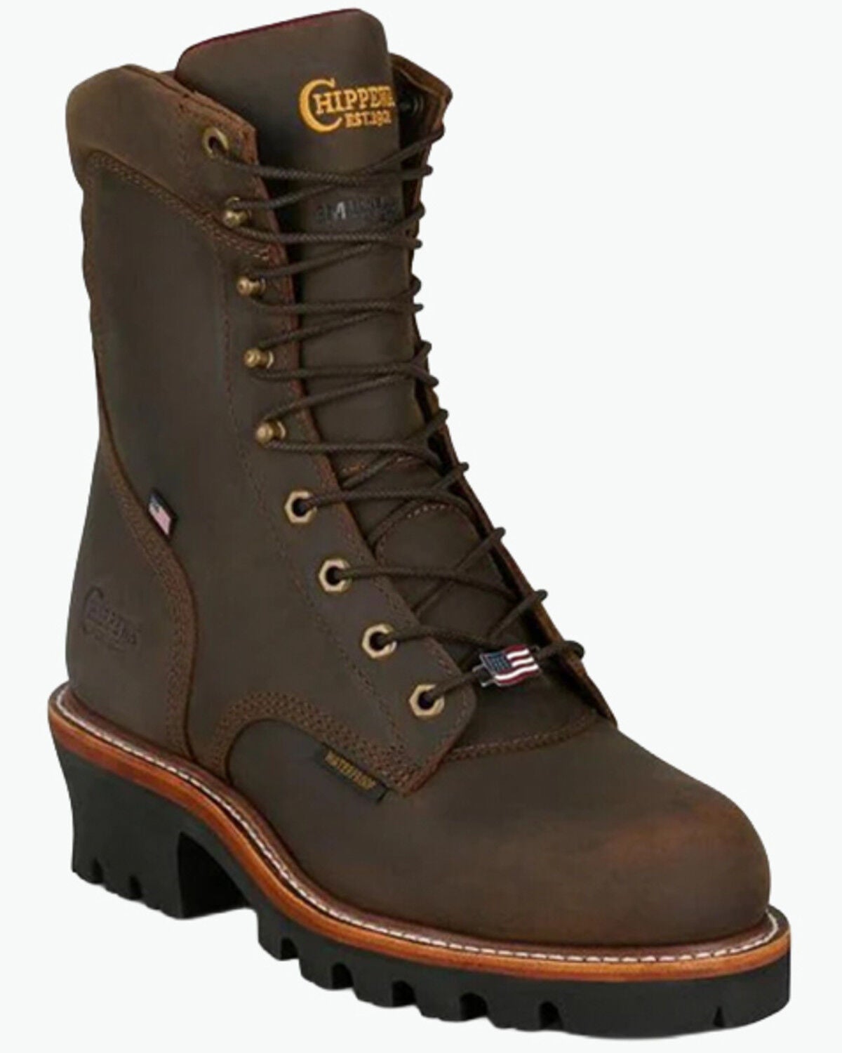 Chippewa Men's 9" Super Logger Waterproof Insulated Work Boots - Steel Toe, Brown, hi-res