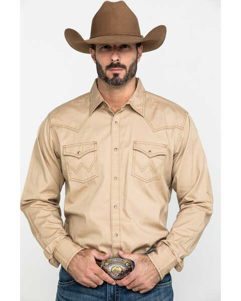 Image #2 - Wrangler Retro Men's Tan Solid Long Sleeve Western Shirt , Tan, hi-res