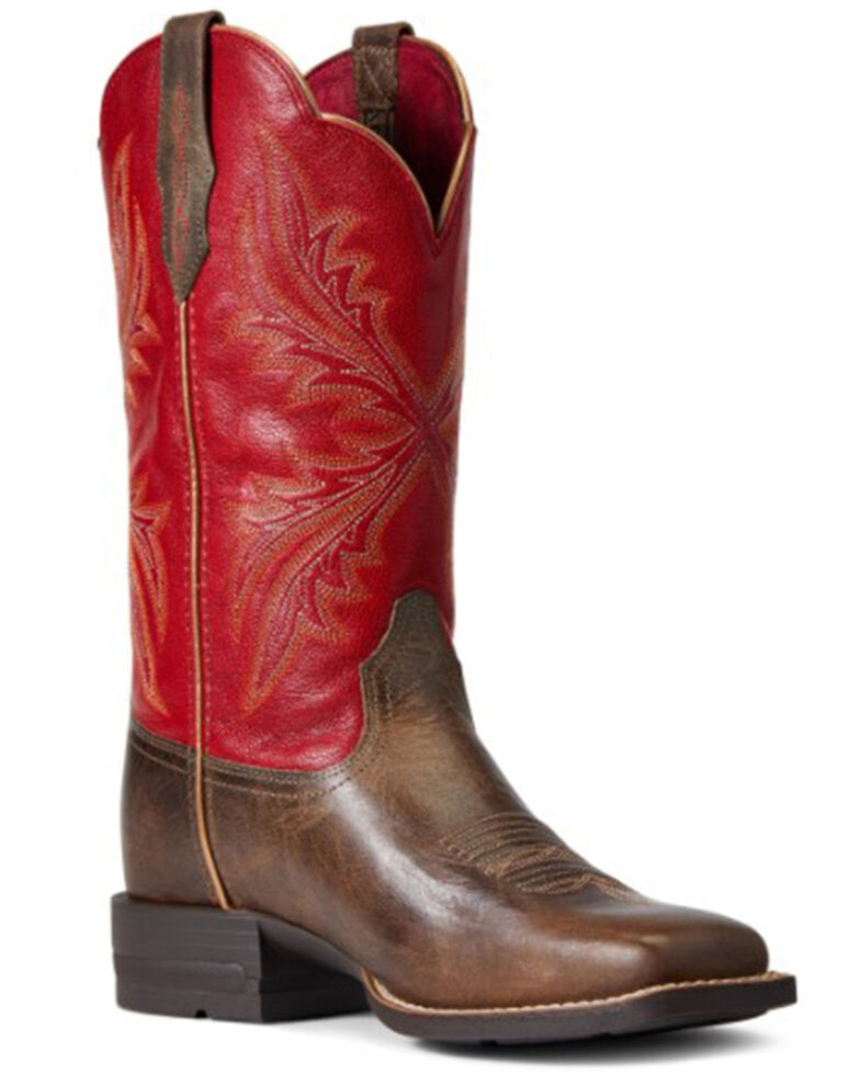 Ariat Women's Sable & Heart Throb Red West Bound Full-Grain Western Boot - Wide Square Toe, Brown, hi-res