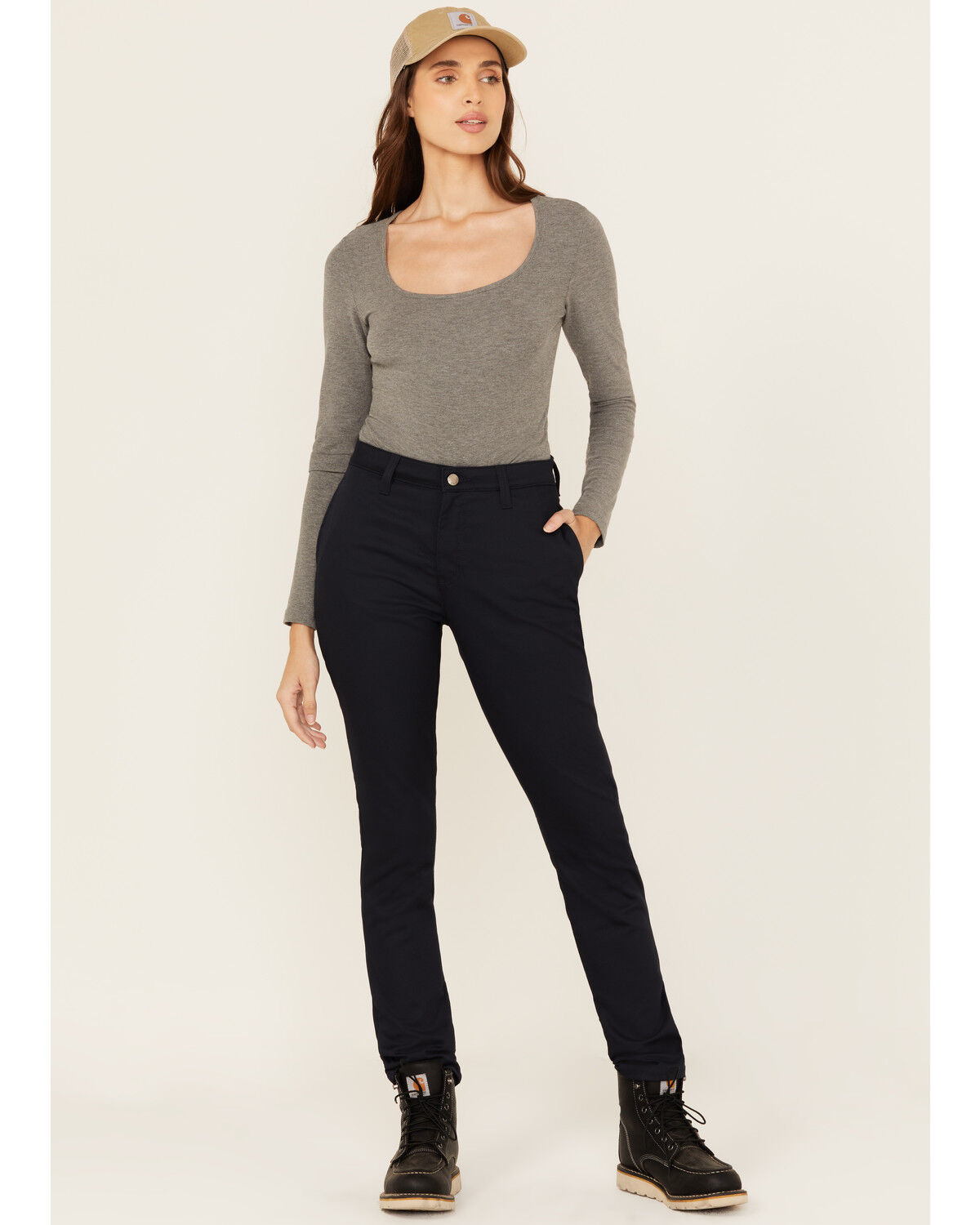 Image #1 - Dickies Women's Mid Rise Skinny Stretch Twill Work Pants, Navy, hi-res