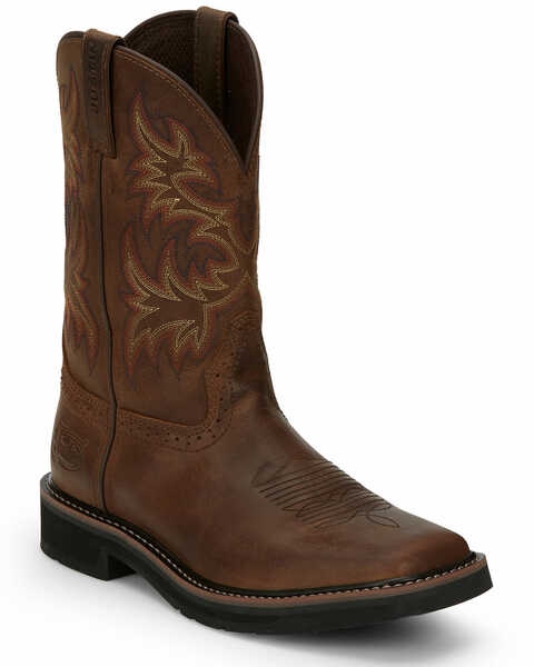 Image #1 - Justin Men's Driller Western Work Boots - Soft Toe, Tan, hi-res