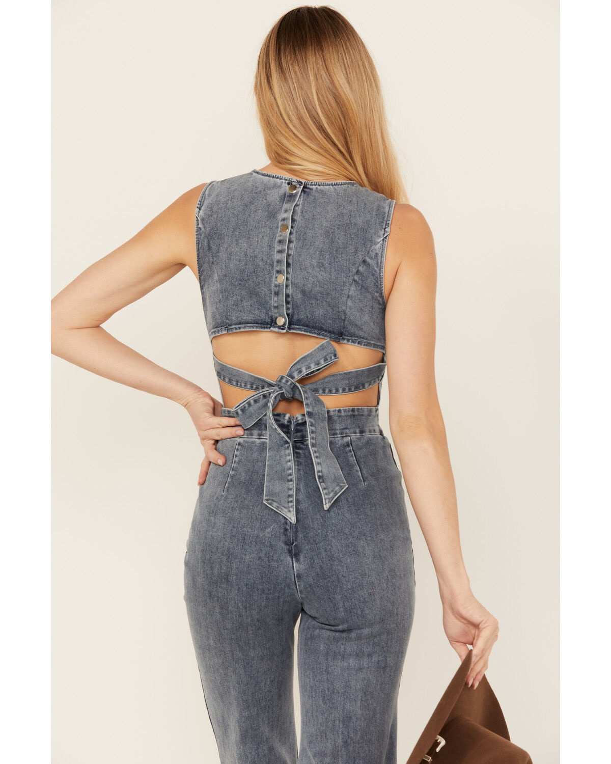 Image #4 - Flying Tomato Women's It's Another Day Light Denim Jumpsuit, Blue, hi-res