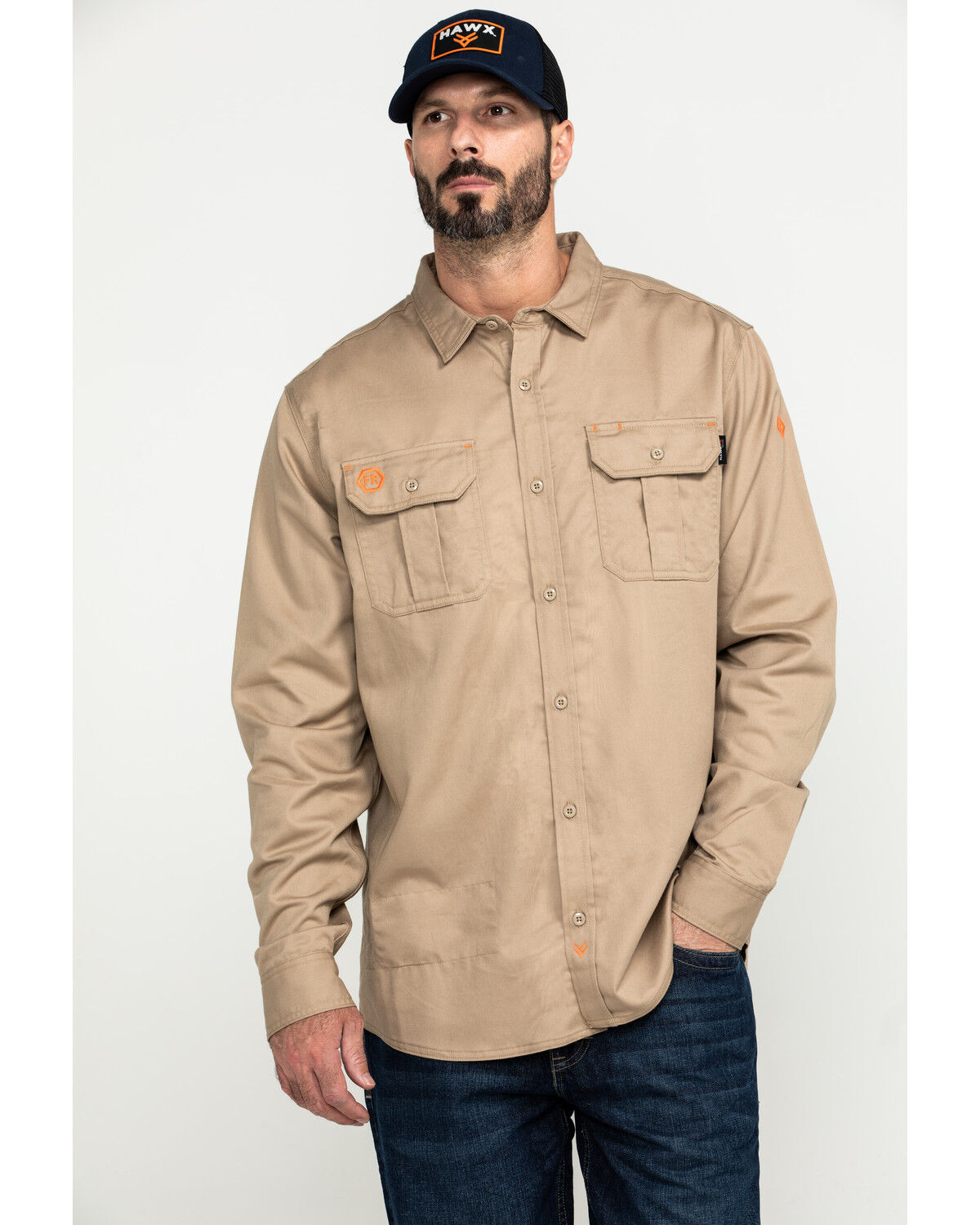 Image #1 - Hawx Men's FR Long Sleeve Woven Work Shirt - Tall, Beige/khaki, hi-res