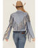 Image #4 - Saints & Hearts Women's Faux Fringe Suede Button-Down Jacket, Blue, hi-res