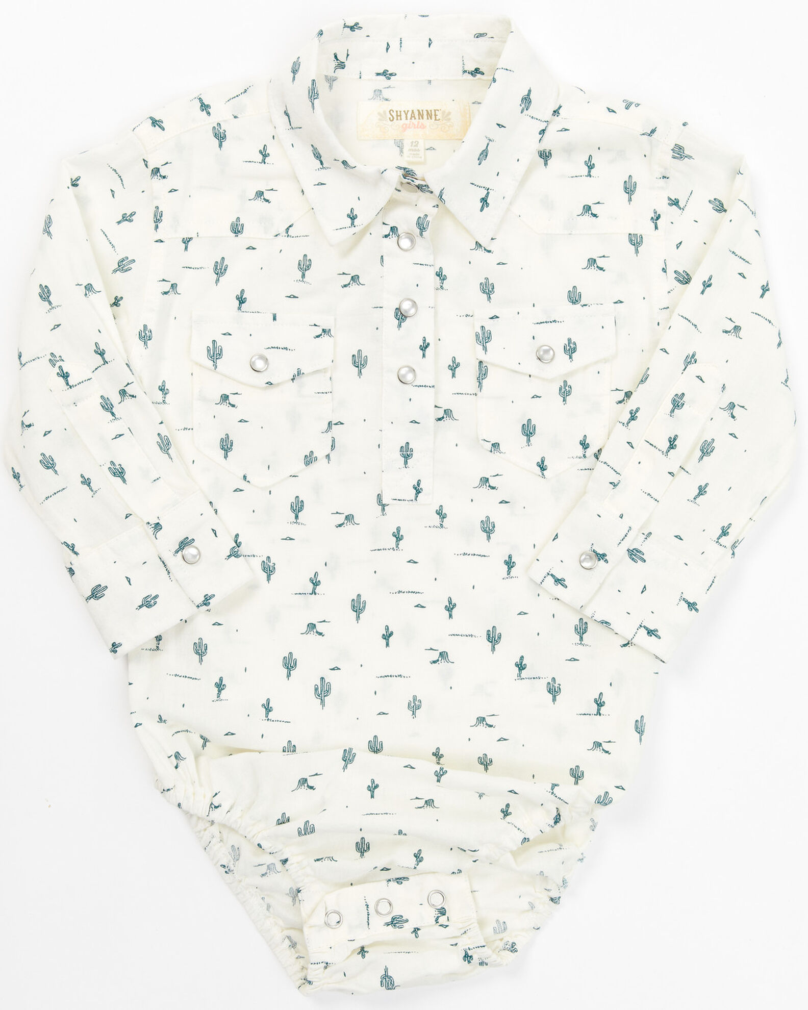 Image #1 - Shyanne Infant Girls' Cactus Long Sleeve Western Onesie, Ivory, hi-res