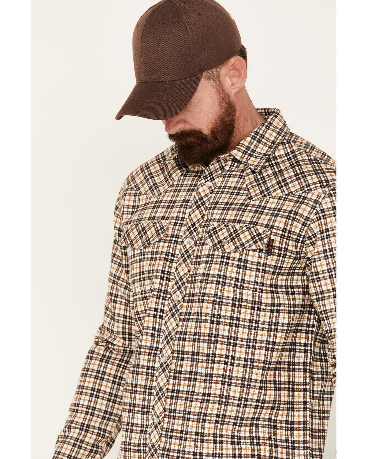 Image #2 - Cody James Men's FR Midweight Plaid Print Long Sleeve Pearl Snap Work Shirt, Rust Copper, hi-res