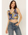 Image #1 - Free People Women's Weekend In Montauk Floral Print Cropped Tank Top, Blue, hi-res