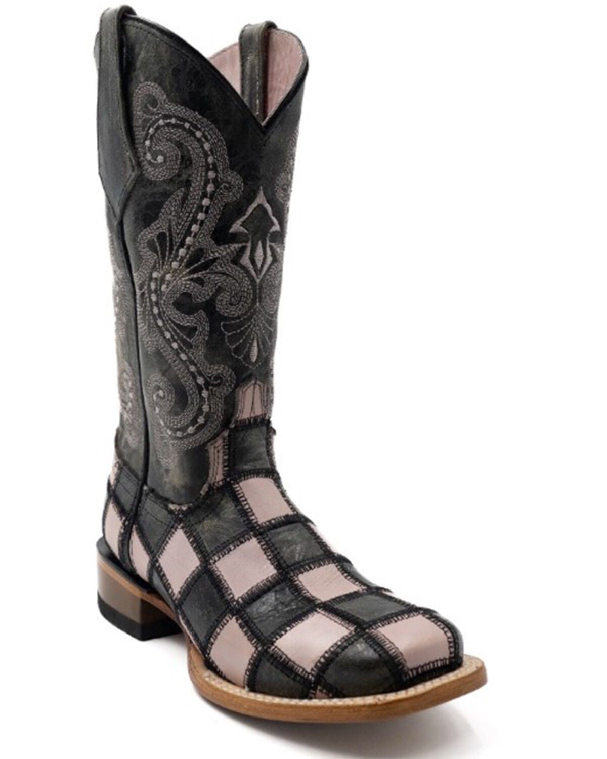 Ferrini Women's Patchwork Western Boots - Broad Square Toe, Pink/black, hi-res