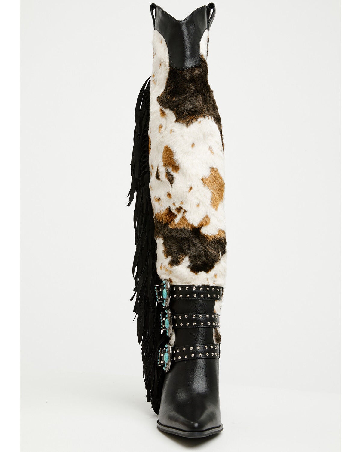 Image #4 - Azalea Wang Women's Gwayne Faux Fur Buckle Fringe Tall Fashion Boots - Snip Toe, Black, hi-res