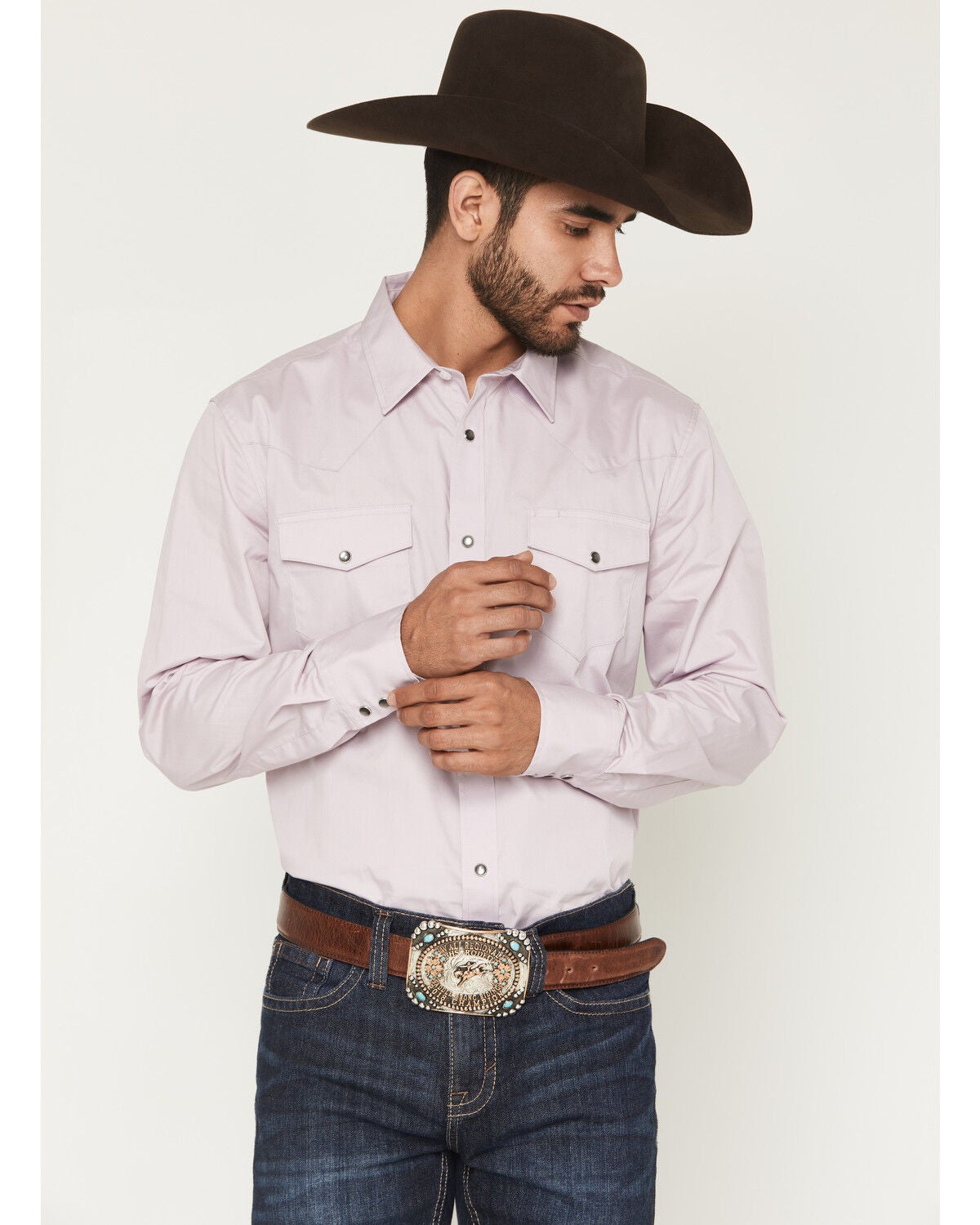 Gibson Trading Co Men's Solid Long Sleeve Snap Western Shirt, Lavender, hi-res