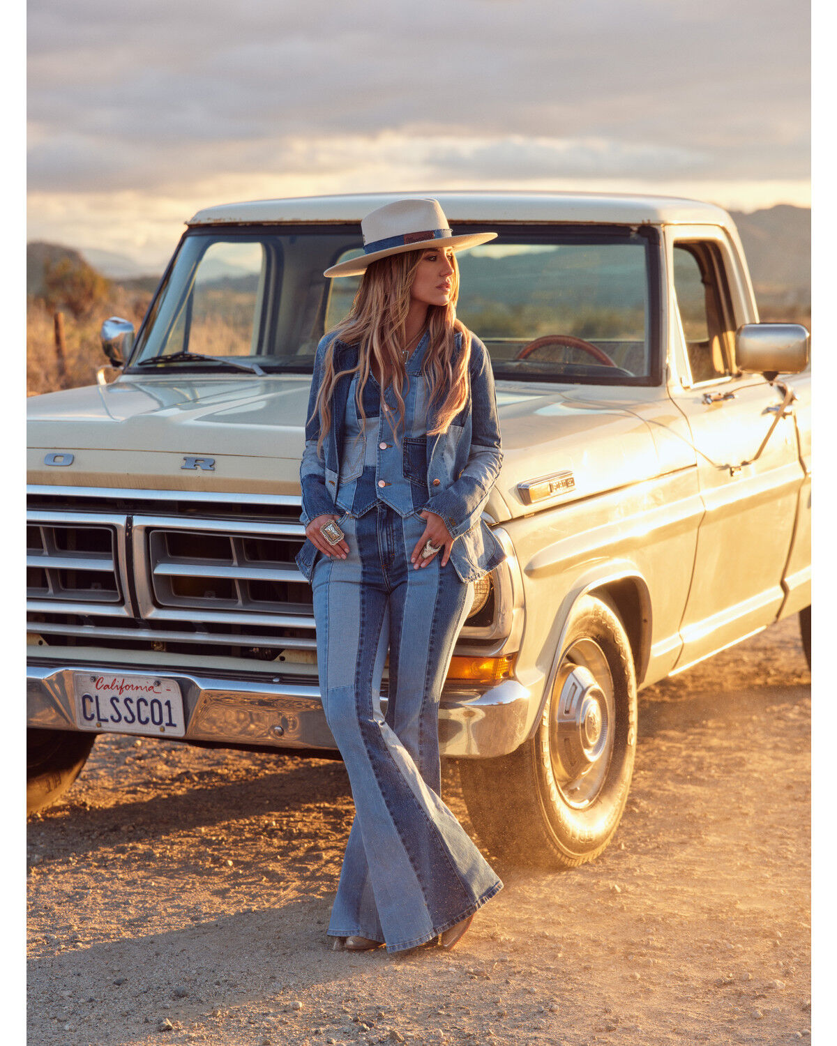 Image #1 - Wrangler X Lainey Wilson Women's High Rise Patchwork Flare Stretch Denim Jeans, Blue, hi-res