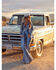 Image #1 - Wrangler X Lainey Wilson Women's High Rise Patchwork Flare Stretch Denim Jeans, Blue, hi-res