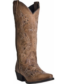Laredo Cross Point Cowgirl Boots - Snip Toe, Brown, hi-res
