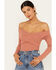 Image #1 - Very J Women's Long Sleeve Cross Front Ribbed Top, Rust Copper, hi-res