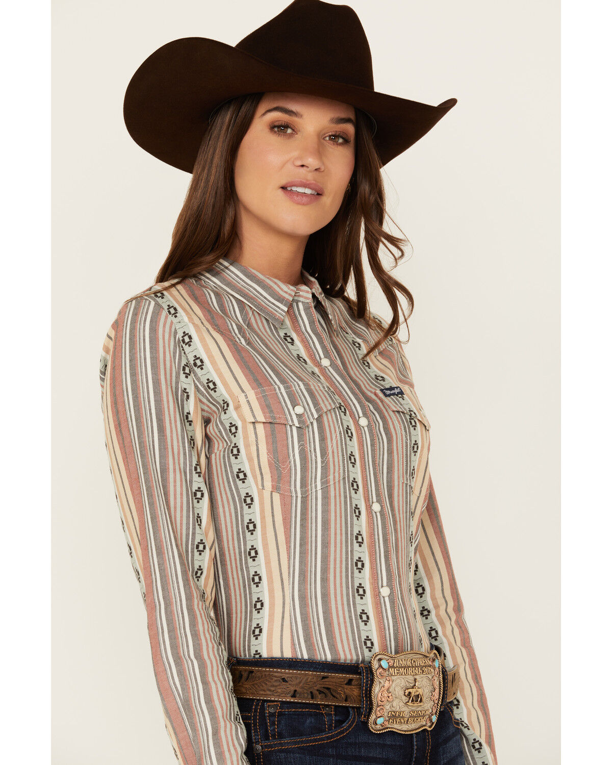 Image #2 - Wrangler Retro Women's Striped Long Sleeve Snap Western Shirt, Blue, hi-res