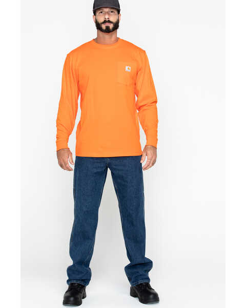Image #6 - Carhartt Men's Loose Fit Heavyweight Long Sleeve Logo Pocket Work T-Shirt, Orange, hi-res