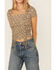 Image #2 - Wild Moss Women's Olive Short Sleeve Cinch Front Paisley Print Knit Top , Olive, hi-res
