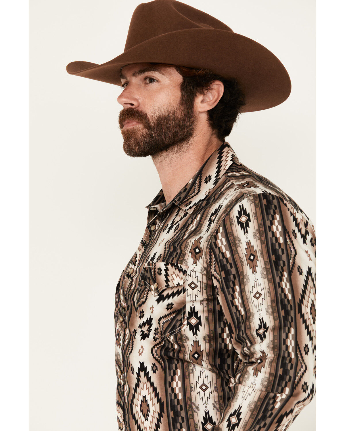 Image #2 - Rock & Roll Denim Men's Southwestern Print Long Sleeve Snap Stretch Western Shirt, Black, hi-res