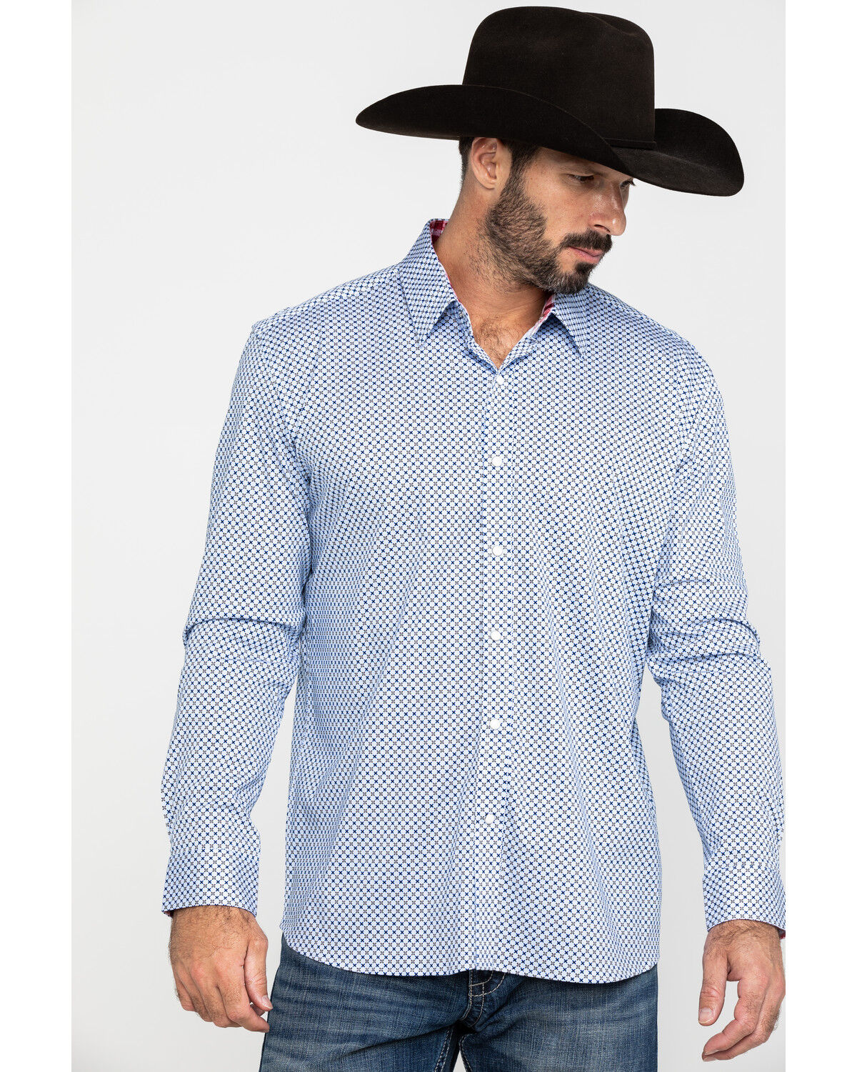 Image #5 - Scully Signature Soft Series Men's X Geo Print Long Sleeve Western Shirt, Blue, hi-res