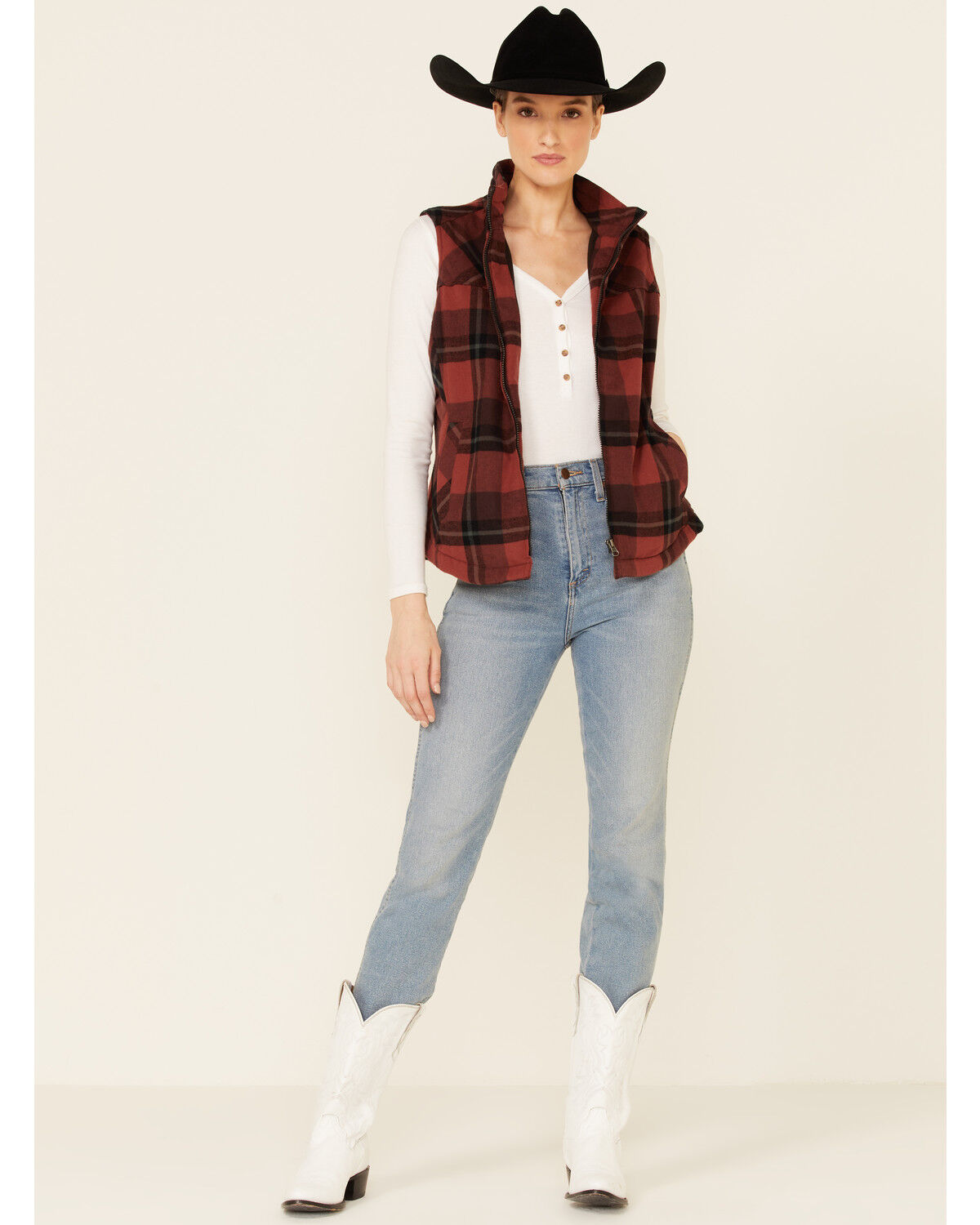 Image #2 - North River Women's Burgundy & Rust Henna Buffalo Plaid Zip-Front Vest, , hi-res