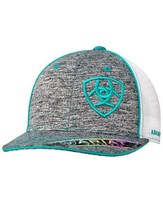 Ariat Boys' Turquoise Youth Off Shield Logo Mesh Ball Cap , Turquoise, hi-res