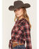 Image #2 - Shyanne Women's Hansen Embroidered Plaid Print Long Sleeve Button-Down Tie-Front Top, Saddle, hi-res