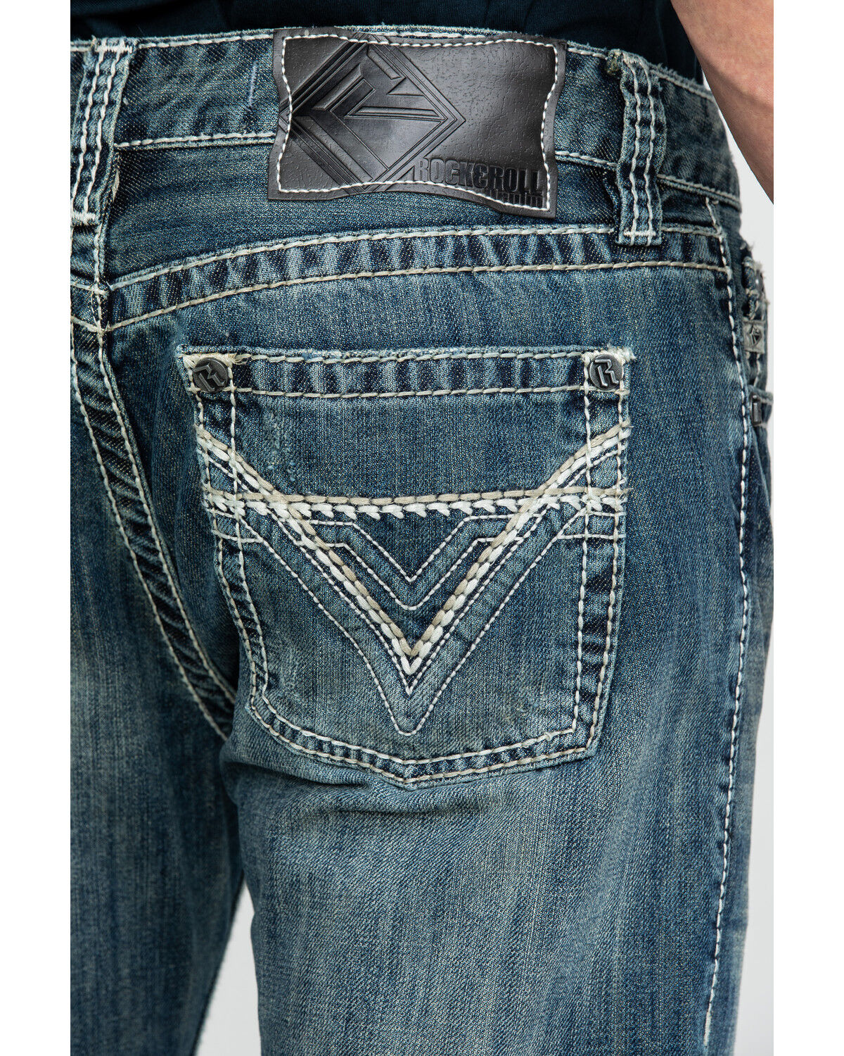 Image #2 - Rock & Roll Denim Men's Pistol Med Bootcut Jeans, Blue, hi-res