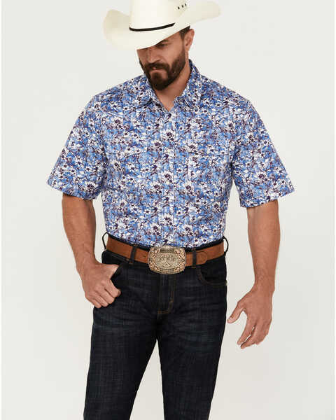 Wrangler 20X Men's Advanced Comfort Floral Print Short Sleeve Snap Western Shirt, Purple, hi-res
