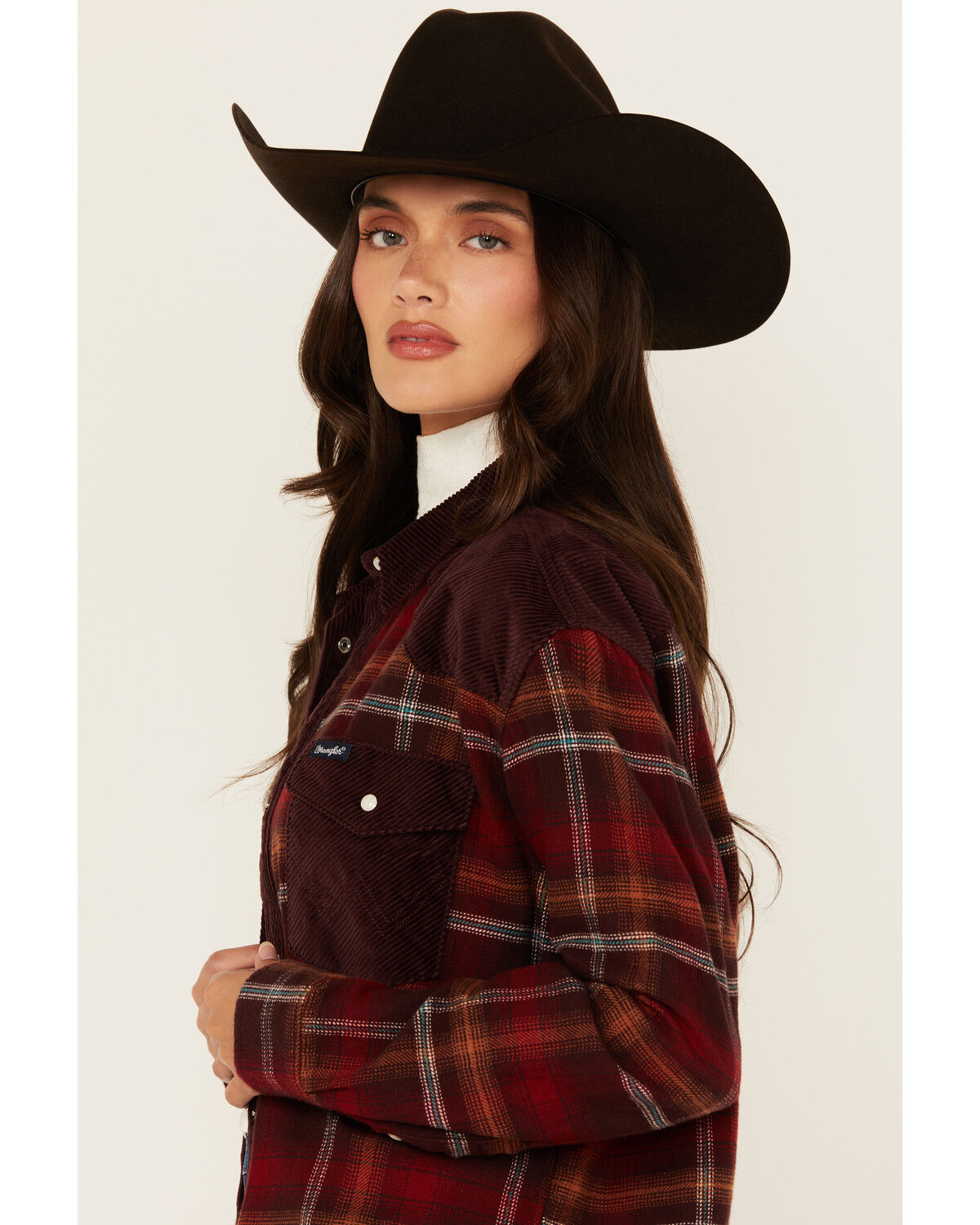 Image #2 - Wrangler Retro Women's Plaid Print Long Sleeve Snap Western Shirt, Brown, hi-res