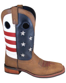 Smoky Mountain Men's Stars and Stripes Western Boots - Wide Square Toe, Distressed Brown, hi-res