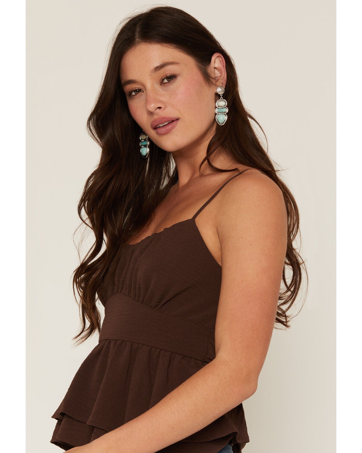 Image #2 - Originality Women's Emma Solid Sleeveless Peplum Tank Top, Brown, hi-res