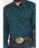 Image #3 - Rock & Roll Denim Men's Cowboy Print Long Sleeve Snap Stretch Western Shirt, Teal, hi-res