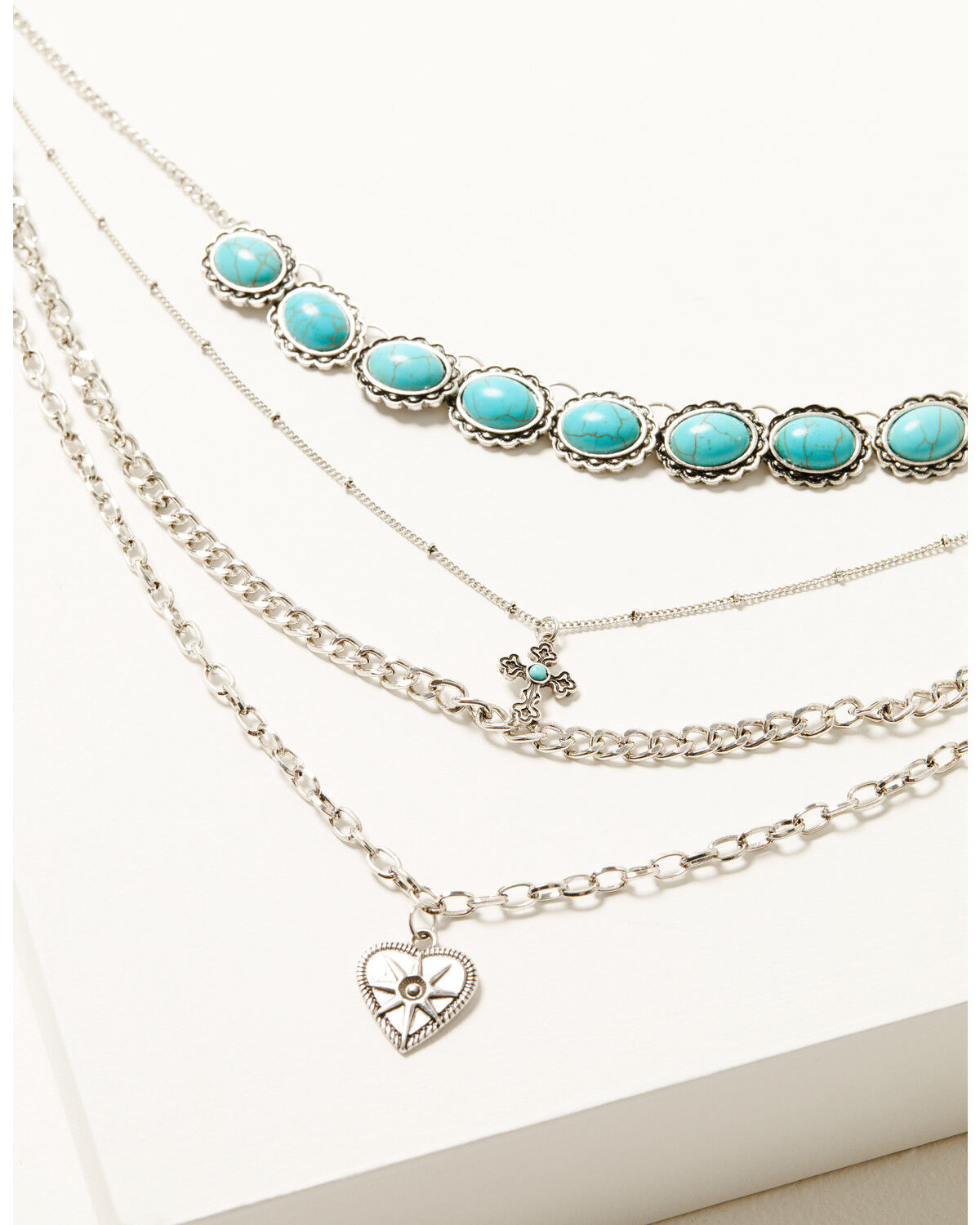 Image #1 - Shyanne Women's Heart And Cross Layered Necklace, Turquoise, hi-res