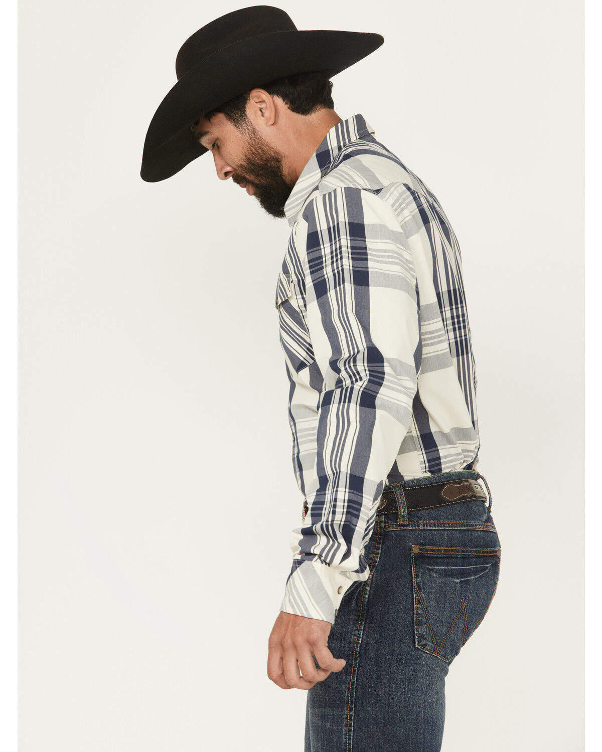 Image #2 - Kimes Ranch Men's Double R Plaid Print Long Sleeve Snap Western Shirt, Navy, hi-res