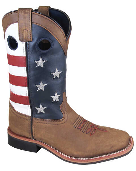 Smoky Mountain Women's 10" Stars and Stripes Western Boots - Square Toe, Distressed Brown, hi-res