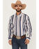 Image #1 - Cinch Men's Striped Long Sleeve Button-Down Western Shirt, Navy, hi-res