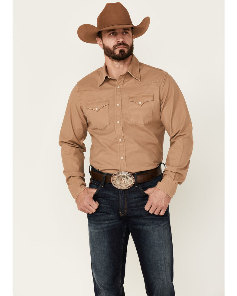 Stetson Men's Solid Brown Long Sleeve Snap Western Shirt , Brown, hi-res